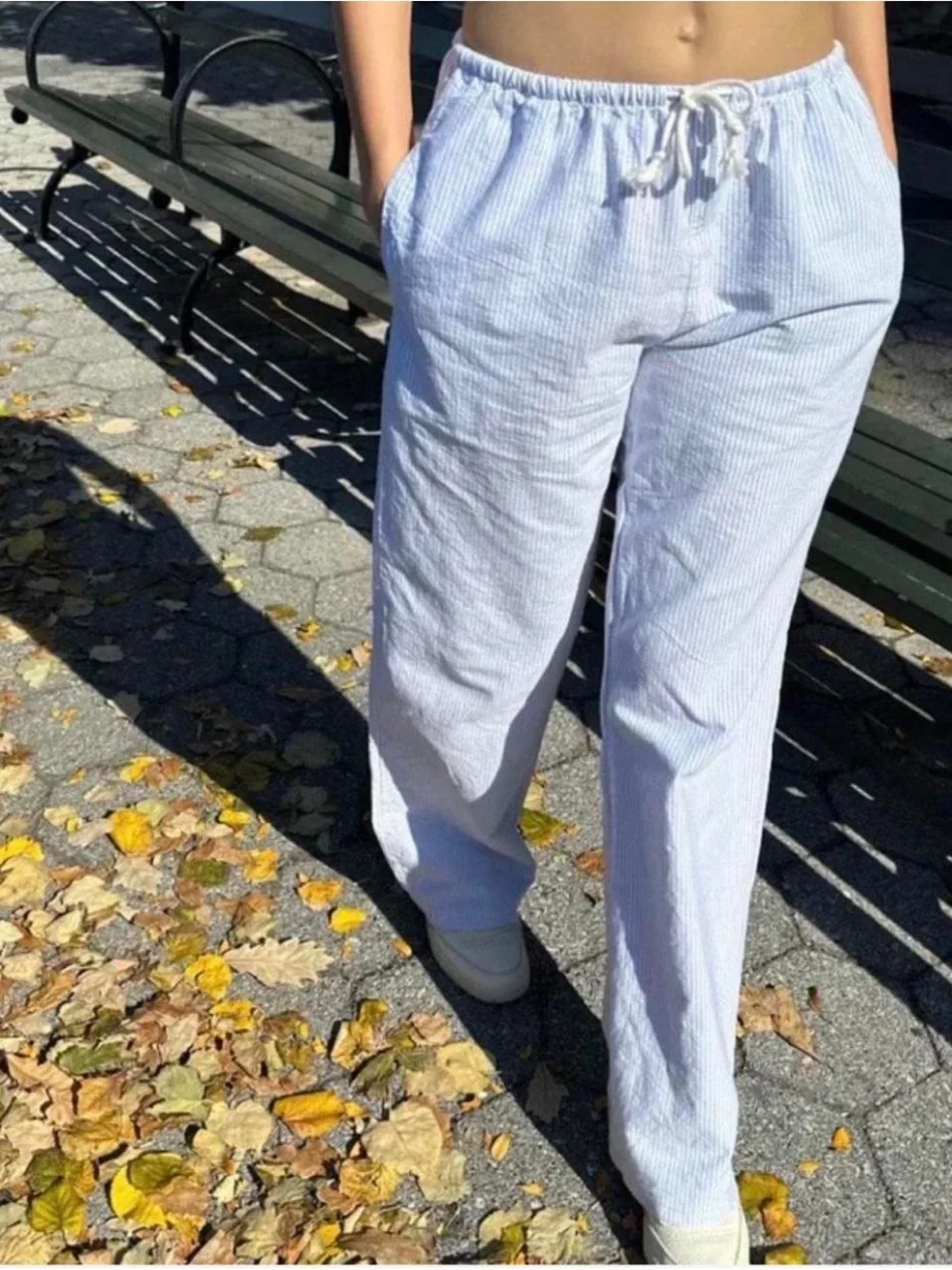 Brandy Melville Light Blue Seersucker Jogger Pants